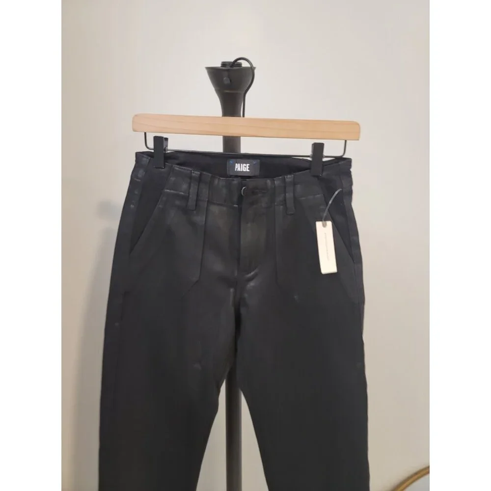 PAIGE jet black fog coated denim cropped Mayslie Jogger urban jeans pants 25 NWT - Picture 2 of 8